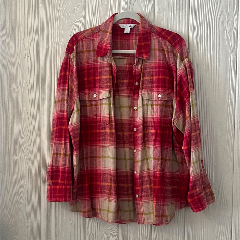 Old Navy Red Plaid Boyfriend Shirt